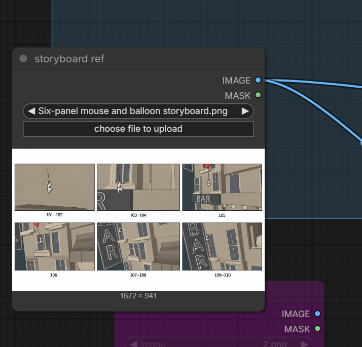Storyboard ref node — six-panel mouse and balloon board